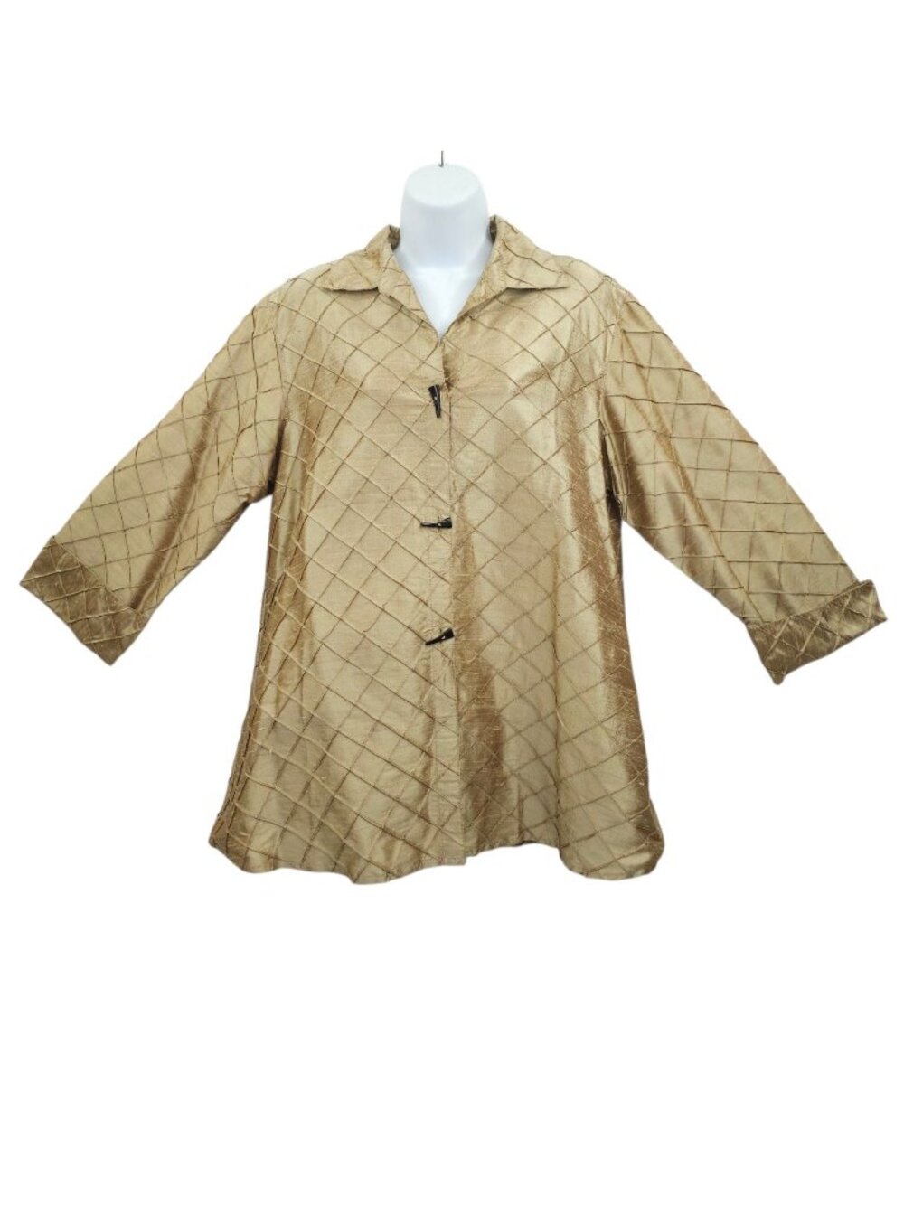 Yak Magik Jacket L Gold Metallic Vtg Diamond Pintuck Quilted Art To Wear Shacket
